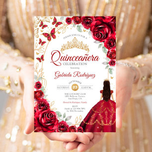 Quinceanera Red Gold Floral Invitation