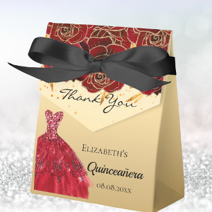 Quinceanera red gold florals dress thank you favor box