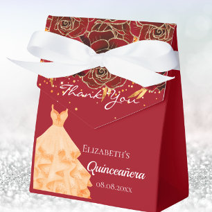 Quinceanera red gold florals dress thank you favor box