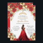 Quinceañera Red Gold Roses Floral Princess Dress Invitation<br><div class="desc">Personalize this lovely red and gold floral quinceañera invitation with your own wording easily and quickly. Simply click the "Edit Using Design Tools" button to modify the text, wording, font style, font size, and font colour. You can also add or remove text, and move or remove images. The crown and...</div>