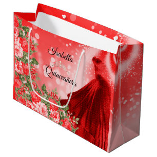 Quinceañera  Red Gown and Flowers Large Gift Bag