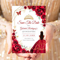 Quinceanera Red Roses Dress Gold