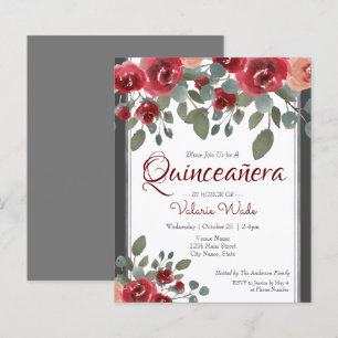 Quinceanera Red Roses Floral Budget Invitation