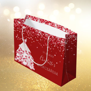 Quinceanera red white dress name large gift bag