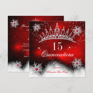 Quinceanera Regal Red Snowflake 15th Birthday Invitation