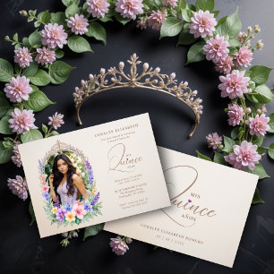 Quinceañera Romantic Glam Floral Ornate Arch  Invitation