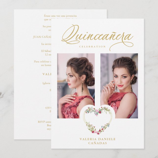 Quinceañera Romantic Pink & Red Shades Heart (Front/Back)