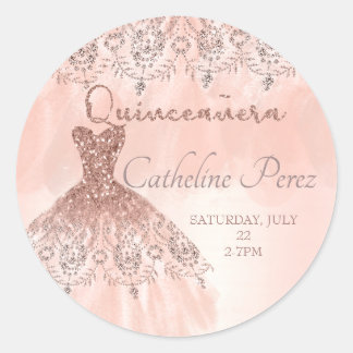quinceanera rose blush 15th birthday favour classic round sticker