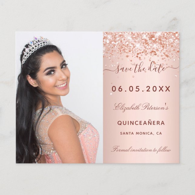 Quinceanera rose blush photo budget Save the Date Flyer (Front)