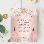 Quinceanera rose dress floral 2 girls invitation<br><div class="desc">Celebrate a double Quinceañera in style with this modern and glamourous invitation designed for two sisters! Featuring a chic rose gold background adorned with blush pink flowers, this invitation showcases two girls in elegant ball gowns. The names are beautifully written in a modern hand-lettered script, adding a personalized and sophisticated...</div>