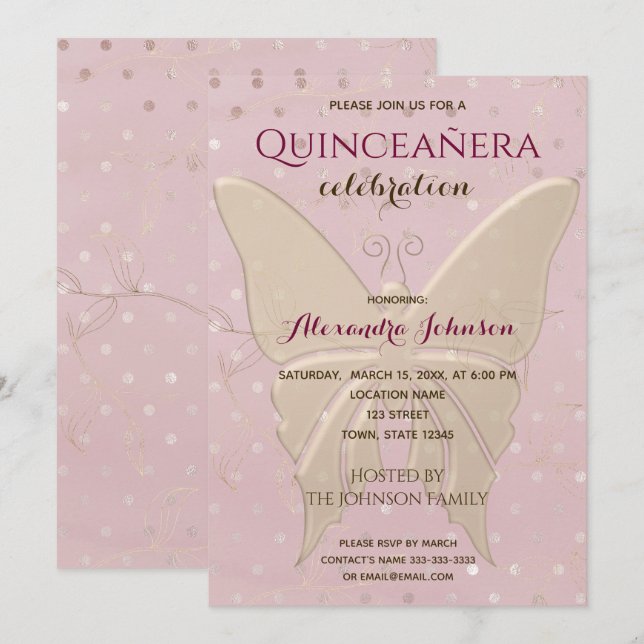 Quinceanera Rose Gold 15th Birthday Invitation (Front/Back)