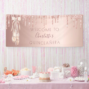 Quinceanera rose gold ballerina shoes welcome banner