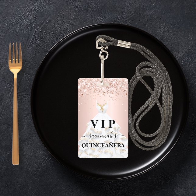 Quinceanera rose gold blush glitter dust name vip badge (Creator Uploaded)