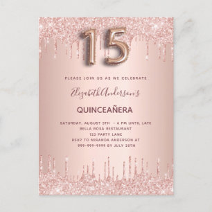 Quinceanera rose gold blush invitation postcard