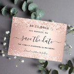Quinceanera rose gold blush sparkles save the date<br><div class="desc">A Save the Date for a Quinceañera,  15th birthday party. A rose gold background decorated with faux glitter, sparkles. Personalize and add a date and name/age.  The text: Save the Date is written with a large trendy hand lettered style script with swashes.</div>