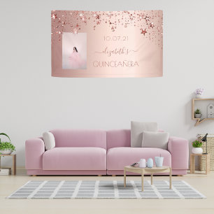 Quinceanera rose gold blush stars photo banner