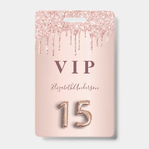 Quinceanera rose gold drips pink badge