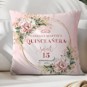 Quinceañera Rose Gold Floral Eucalyptus Accent  Throw Pillow
