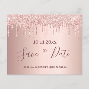 Quinceanera rose gold glitter budget Save the Date Flyer