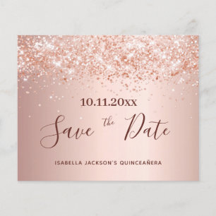 Quinceanera rose gold glitter budget Save the Date Flyer