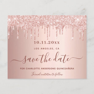Quinceanera rose gold glitter budget Save the Date Flyer