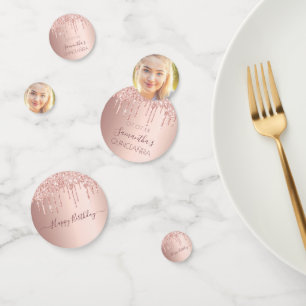 Quinceanera rose gold glitter drips photo confetti