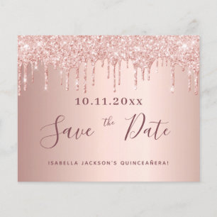 Quinceanera rose gold glitter drips save the date