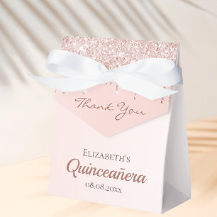 Quinceanera rose gold glitter glam thank you favor box