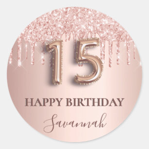 Quinceanera rose gold glitter pink balloon style classic round sticker
