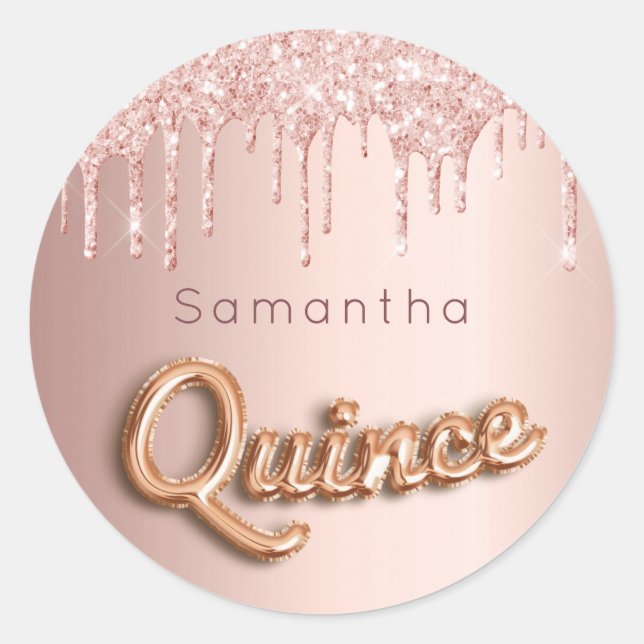 Quinceanera rose gold glitter quince monogram classic round sticker (Front)