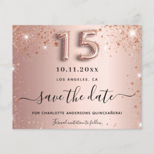 Quinceanera rose gold glitter save the date card