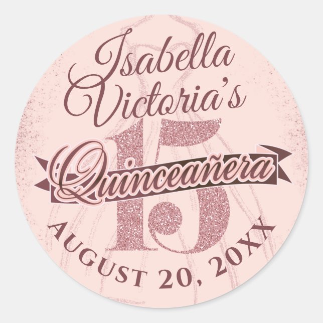 Quinceanera Rose Gold Glitter Sparkle Classic Round Sticker (Front)