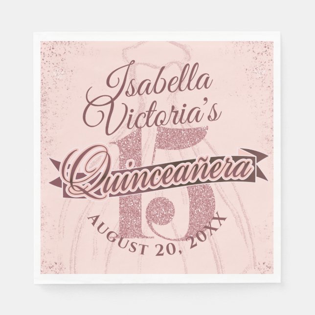 Quinceanera Rose Gold Glitter Sparkle Napkin (Front)