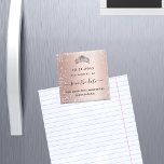 Quinceanera rose gold glitter tiara save the date magnet<br><div class="desc">For an elegant Quinceañera,  15th birthday.  A rose gold,  blush gradient background colour. Decorated with faux silver glitter dust,  a tiara crown. Personalize and add a name,  age and a date. Save the Date is written with a modern hand lettered style script with swashes.</div>