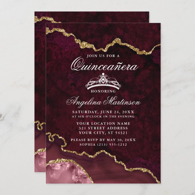 Quinceanera Rose Gold Marble Agate Geode Invitation (Front/Back)