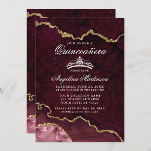 Quinceanera Rose Gold Marble Agate Geode Invitation
