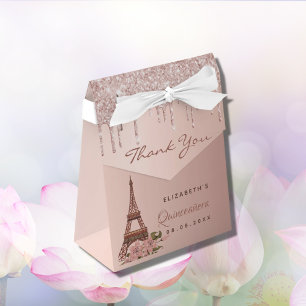 Quinceanera rose gold Paris thank you Favor Box