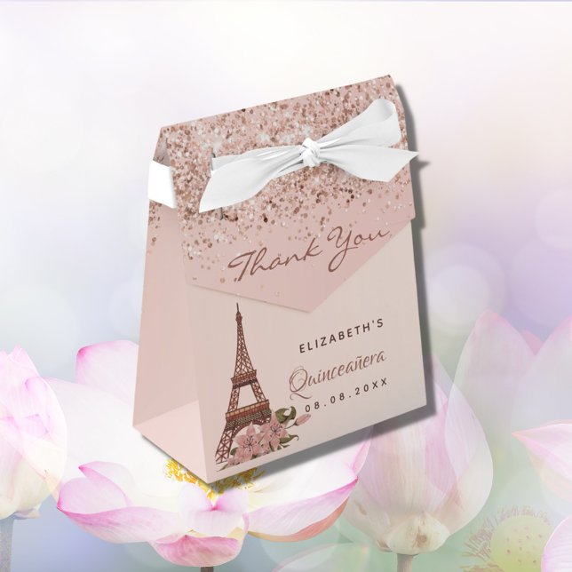 Quinceanera rose gold Paris thank you Favor Box (Creator Uploaded)