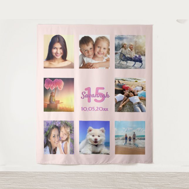 Quinceanera rose gold photo collage tapestry (Front)