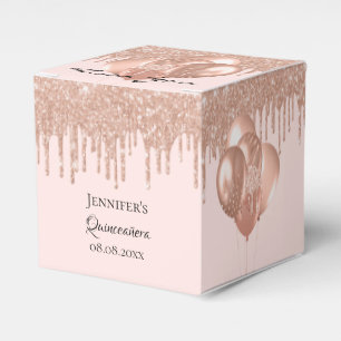 Quinceanera rose gold pink balloons favor box