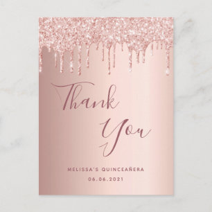 Quinceanera rose gold pink drips thank you postcard