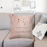 Quinceanera rose gold stars name throw pillow<br><div class="desc">A pillow for a Quinceañera,  15th years old girls room. A faux rose gold background with an elegant faux rose gold sparkling stars. The text: Quinceañera is written in dark rose gold with a large modern hand lettered style script. Tempate for a name.</div>