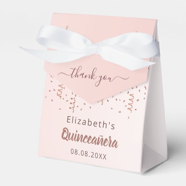 Quinceanera rose gold thank you favor box (Front Side)