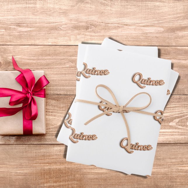 Quinceanera rose gold white quince balloon script wrapping paper sheet (Creator Uploaded)
