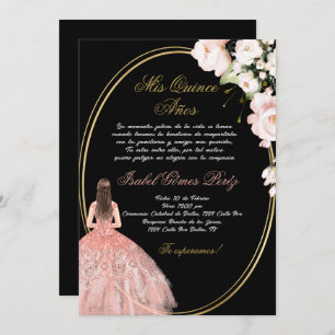 Quinceanera rose noire invitation en espagnol