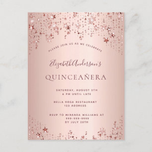 Quinceanera rose or étoiles étincelante invitation