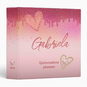 Quinceañera Rose Pink Glitter Drip Custom Photo Binder