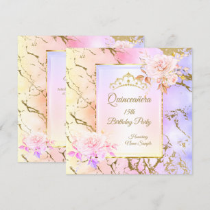 Quinceanera Rose Purple Pink Gold Birthday Party Invitation