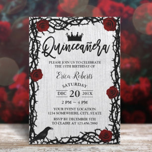 Quinceanera Rose Thorn Elegant Fairy Tale Birthday Invitation