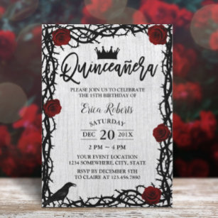 Quinceanera Rose Thorn Elegant Fairy Tale Birthday Invitation